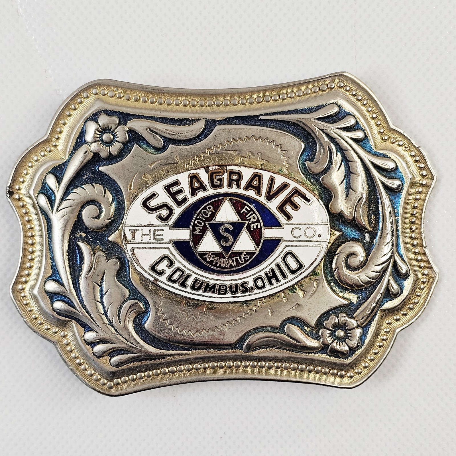 Seagrave Co Columbus Ohio Belt Buckle Motor Fire Apparatus Southwestern Floral