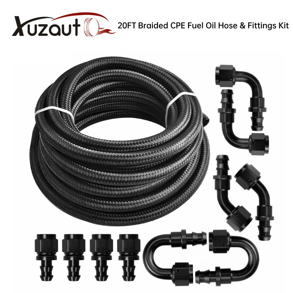 20ft 4/6/8/10/12AN Braided CPE Fuel Oil Line & 10PCS Push Lock Hose Fittings Kit