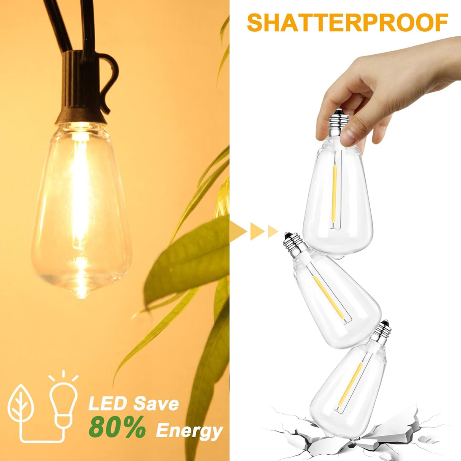 50FT - 500FT LED Outdoor String Lights Dimmable Waterproof ST38 LED Patio Lights