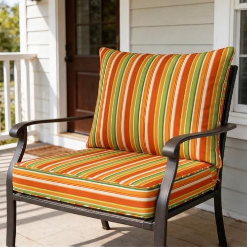 Deep Seat Patio Chair Cushions, 2 Piece Set, Water Resistant Set of 1 Rainbow