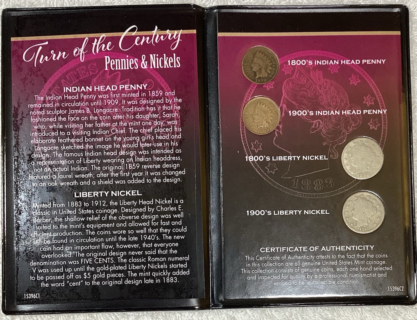 U.S. Coin Set Turn of the Century/1890 & 1902 Pennies + 1898 & 1911 Nickels