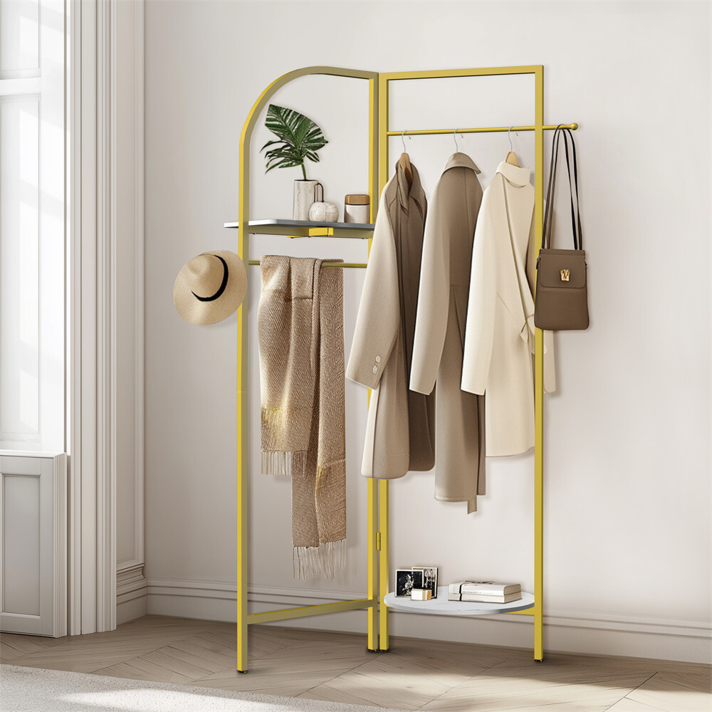 Corner Gold Metal Clothing Rack Freestanding Clothes Coat Rack 90-180° Unfolding
