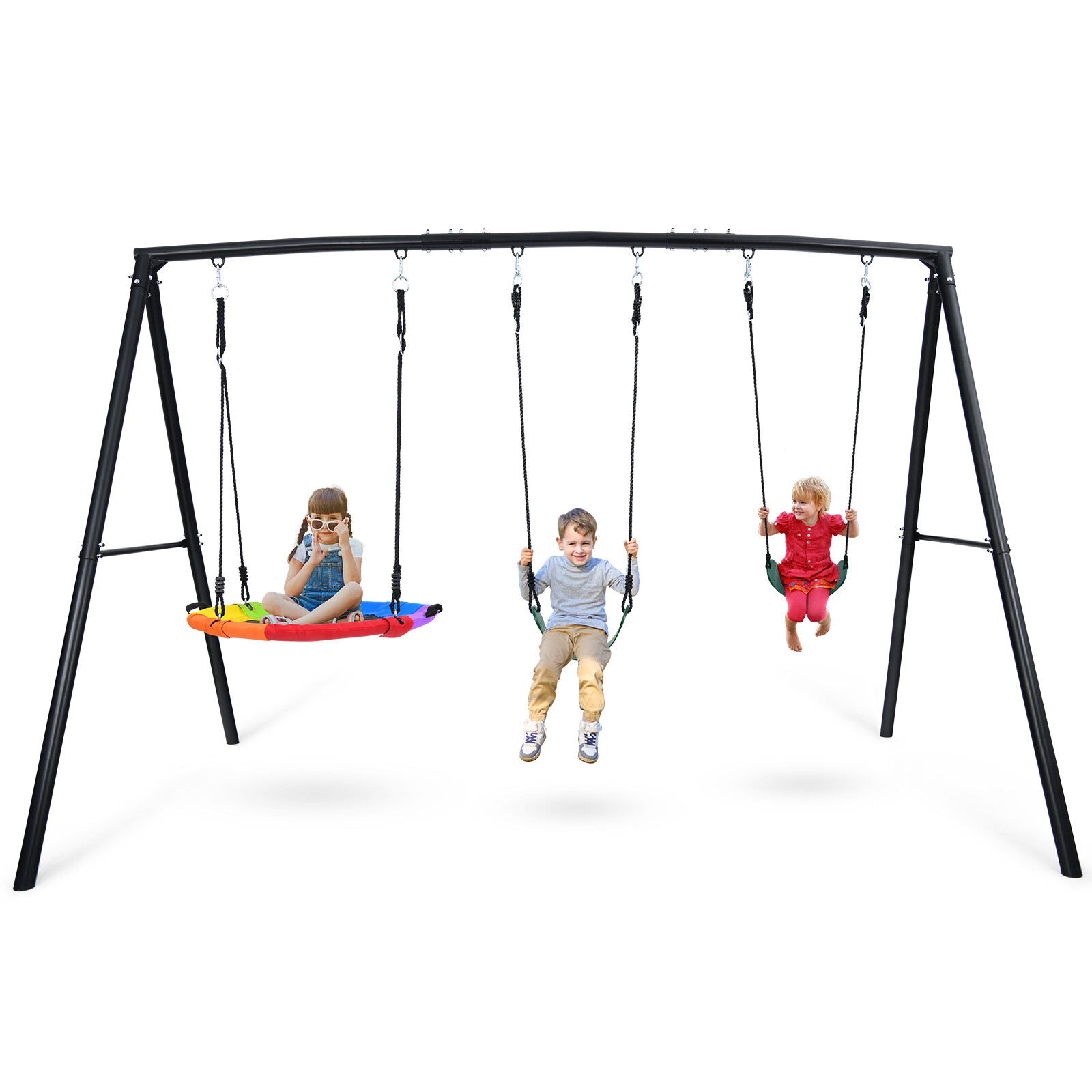 600lb Metal Swing Set for Kids Backyard Swing Set with 3 Swings Heavy Duty Frame