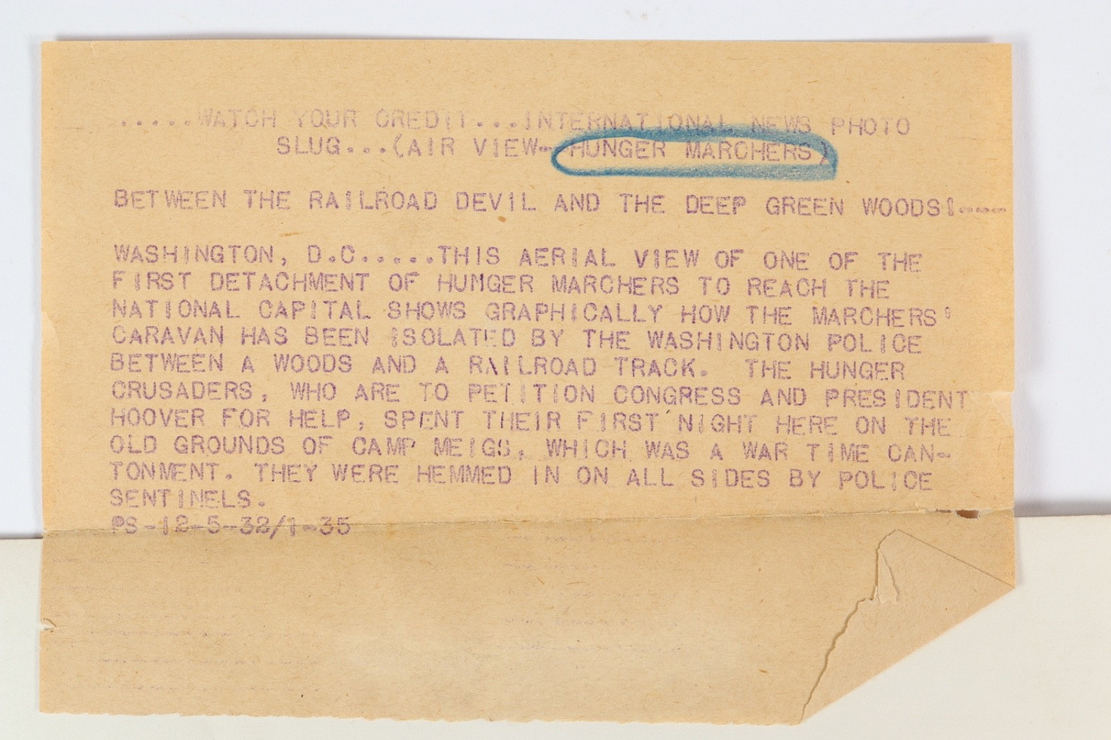 1930's Great Depression Hunger March Press Photo