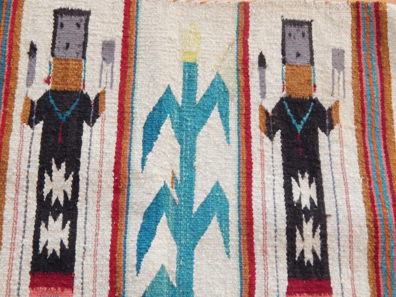 VINTAGE NAVAJO INDIAN SHIPROCK CORN YEI PICTORIAL RUG / WEAVING - CLEAN + NICE !
