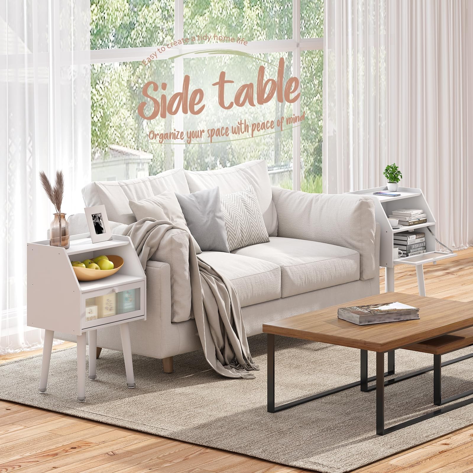 Mid Century Modern Nightstand Side Table End Table Bedside Table 2-Layer Stor...