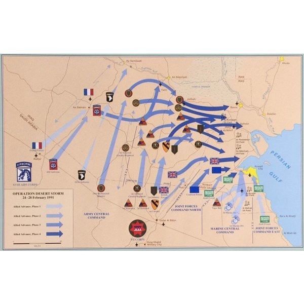 US Army Desert Storm Battle Map 30" x 24 US Army Center of Military History