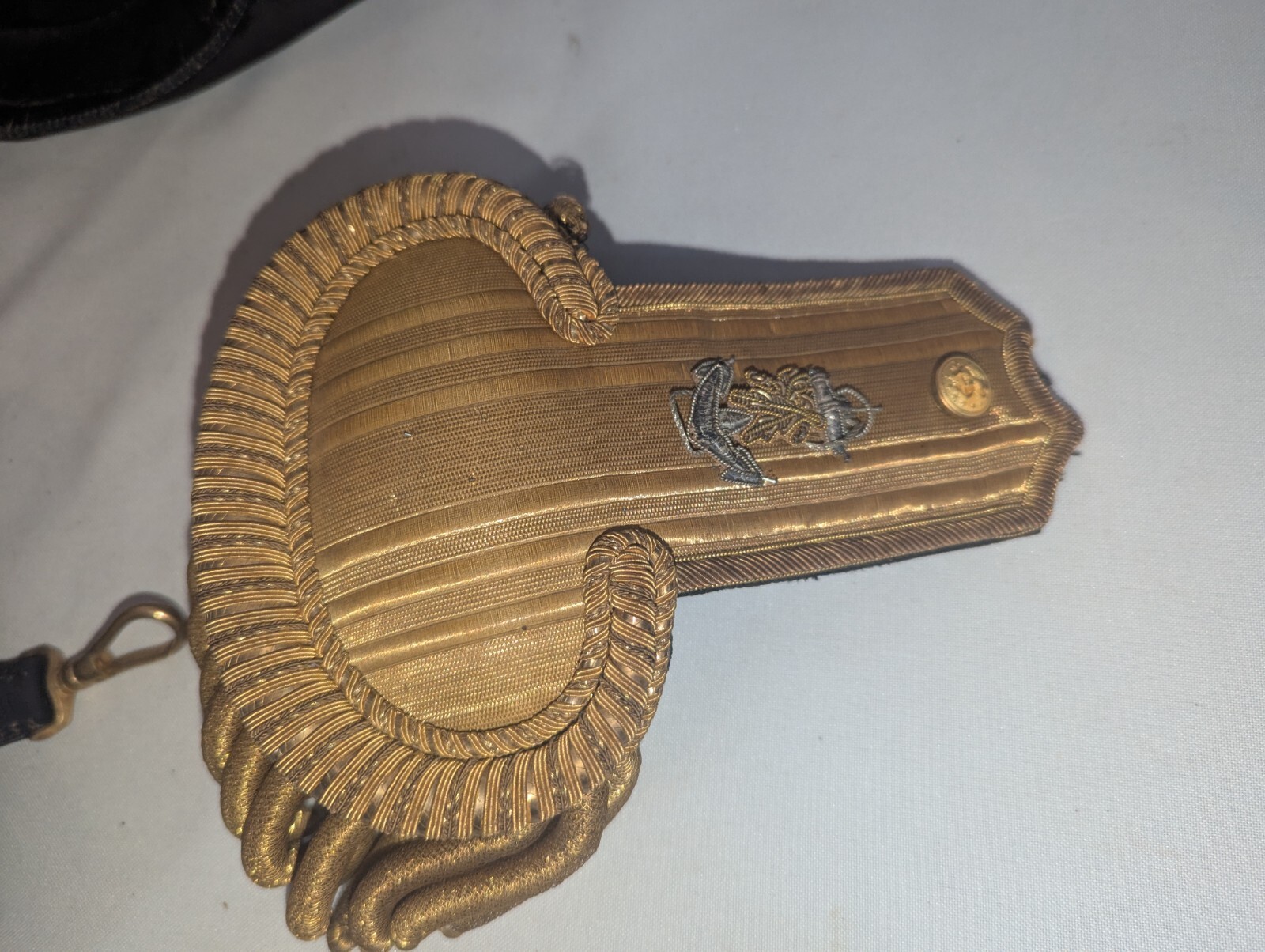 19th Cent. US Navy Officers Hat w/ Epaulettes & Belt in Tin Case Original!