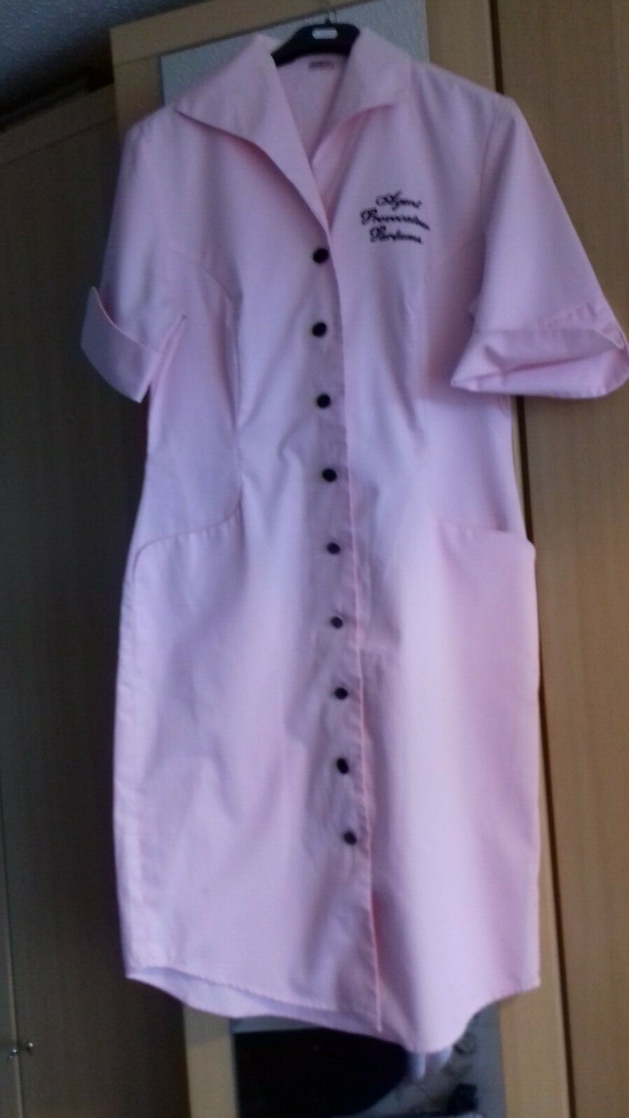 AGENT PROVOCATEUR SEXY NWT PINK UNIFORM DRESS SIZE 12 STAFF BLACK BUTTONS PARFUM