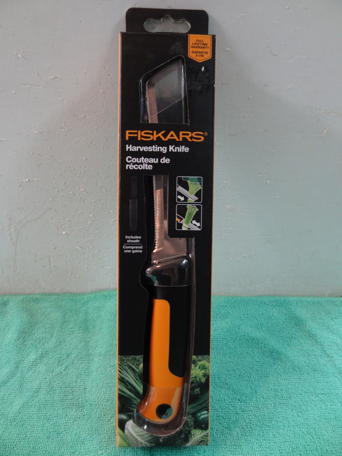 NEW Fiskars Orange/Black Food Gardening Harvesting Knife, Includes Sheath 340150