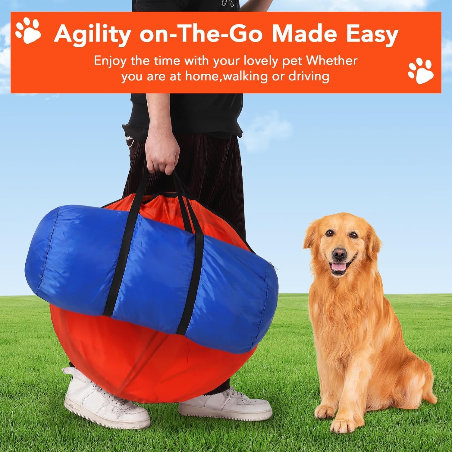 Dog Agility Training Kit Equipment with Tunnel,Adjustable Dog Hoop