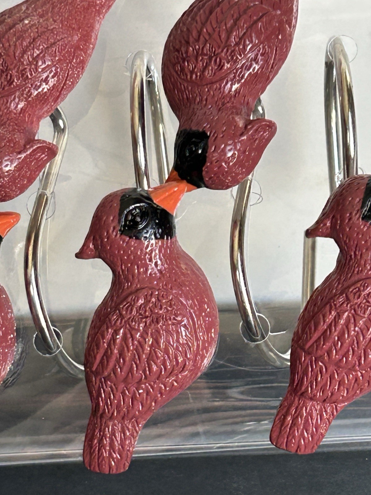 Set of 12 Cardinal Red Bird Shower Curtain Hooks Rings