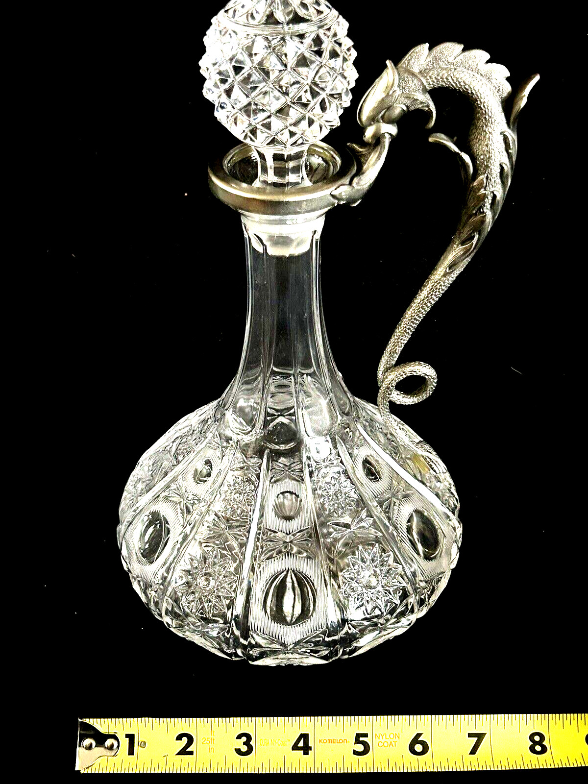 Glass Crystal Decanter Dragon Handle 11.5" Tall Italy
