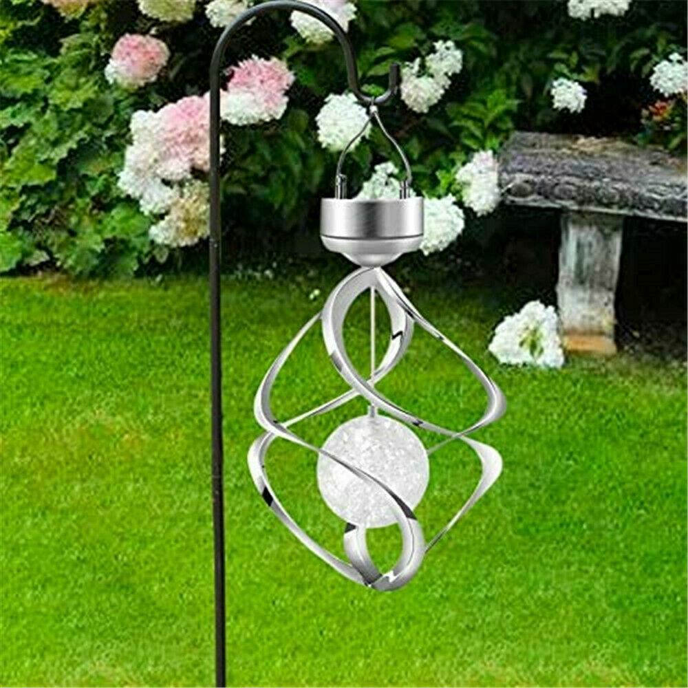 Solar Powered Wind Chimes LED Spiral Spinner Lamp Colour Changing Hanging Light