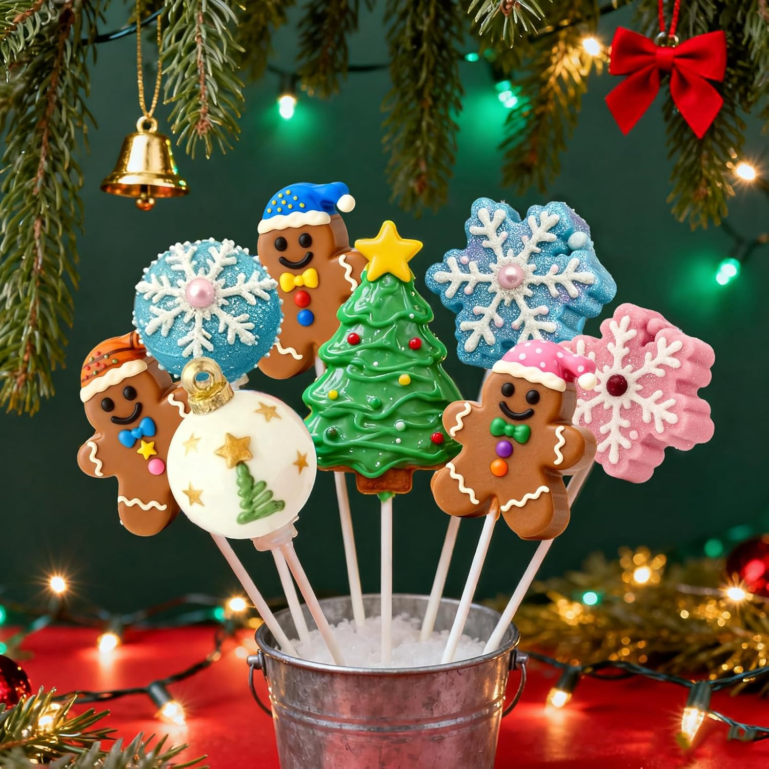 Christmas Cake Pop Mold Set with Snowflake & Gingerbread Shapes, 2 Pcs