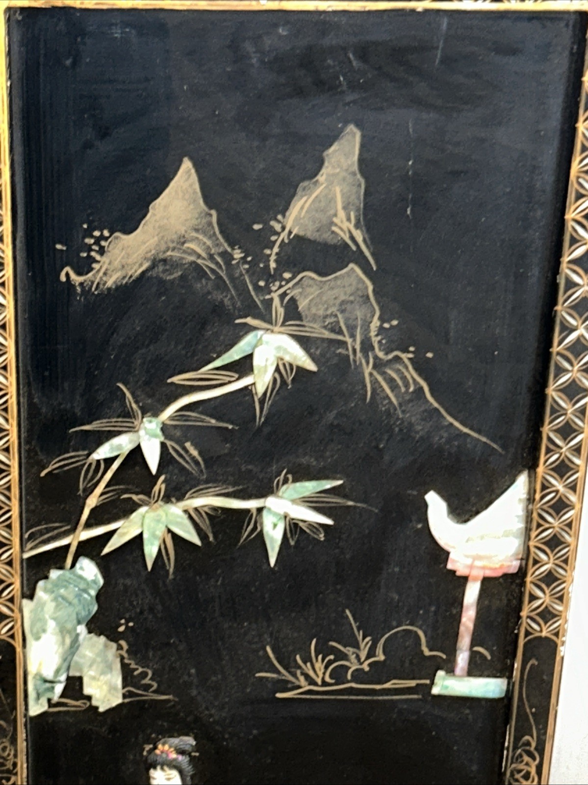 3 Vintage Laquered Asian With Mother of Pearl Panels 12”x 36”