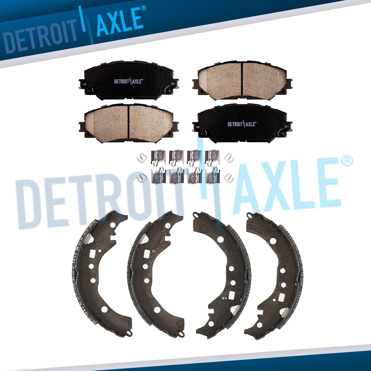 Front Ceramic Brake Pads Rear Shoes Kit for 2009 - 2019 Scion xD Toyota Corolla