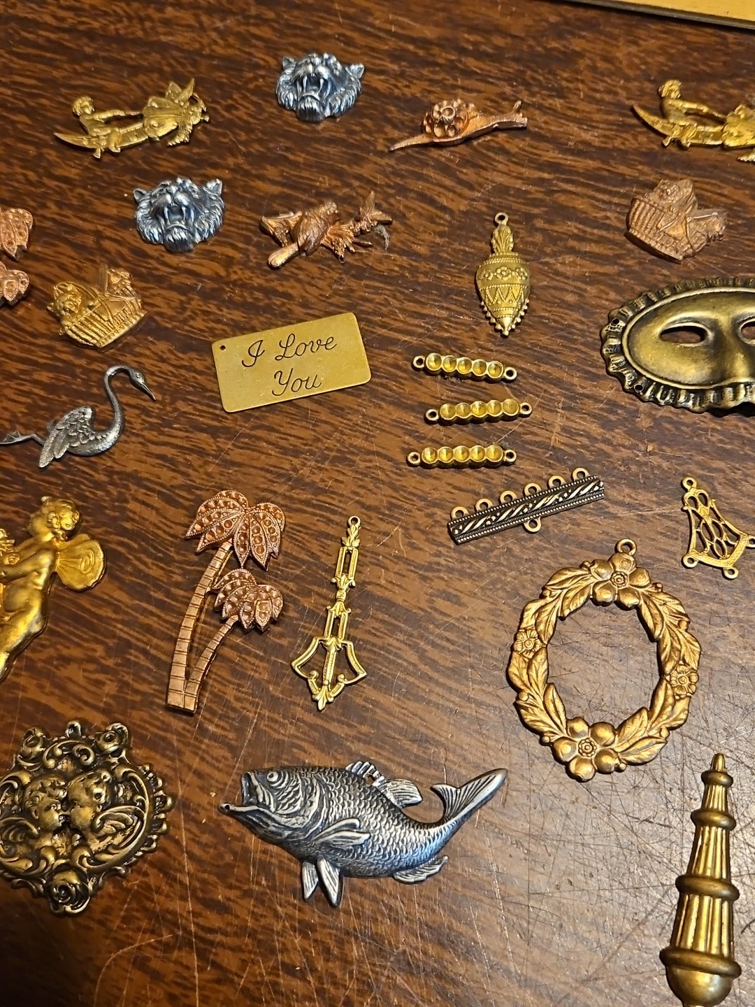 Lot Of 50 Mixed Parts Pcs France Vintage 60s Brass Stampings Findings Jewelry