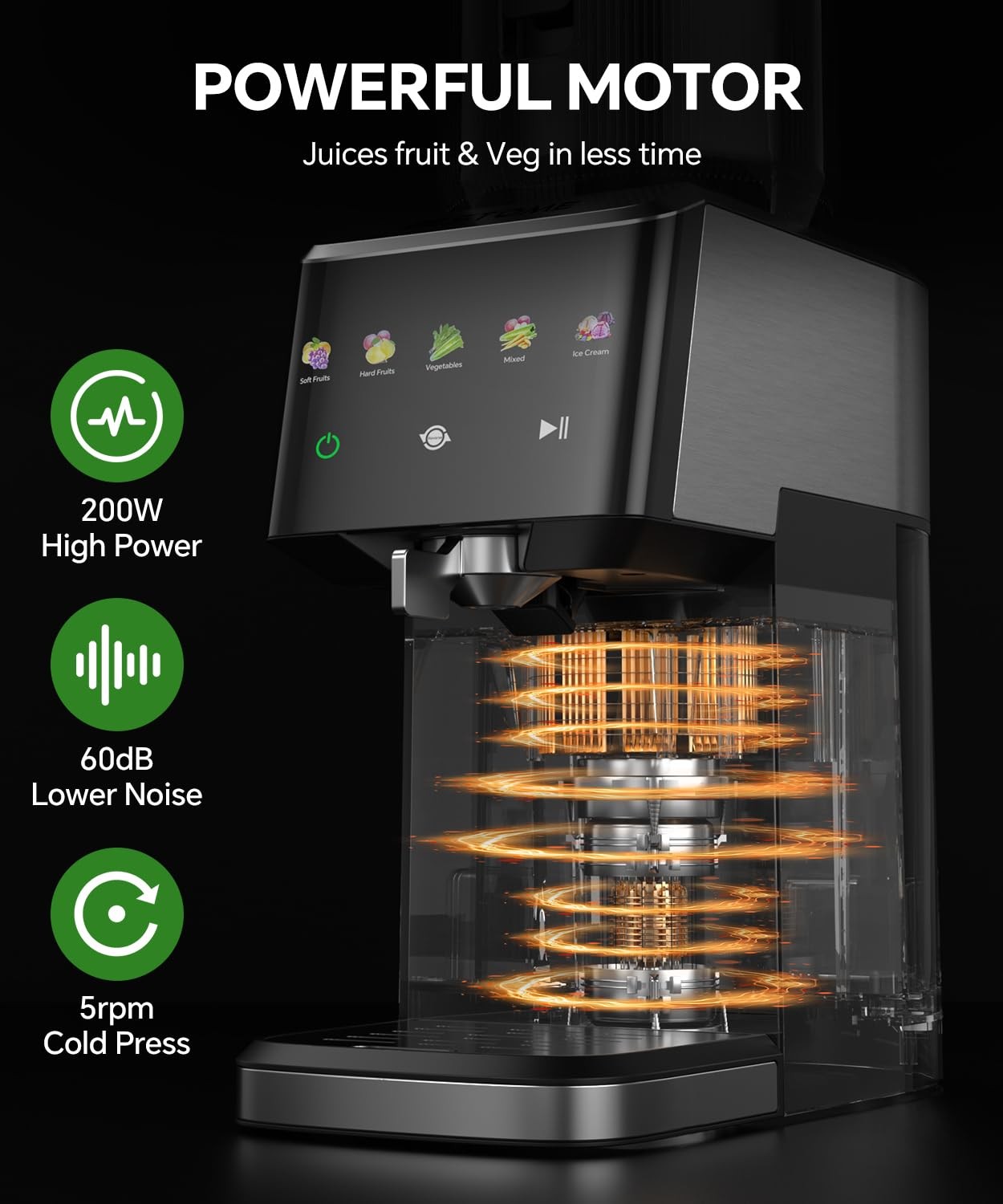 Cold Press Juicer, 5.12" Wide Feed Chute Juice Extractor Machine, Slow Mastic...