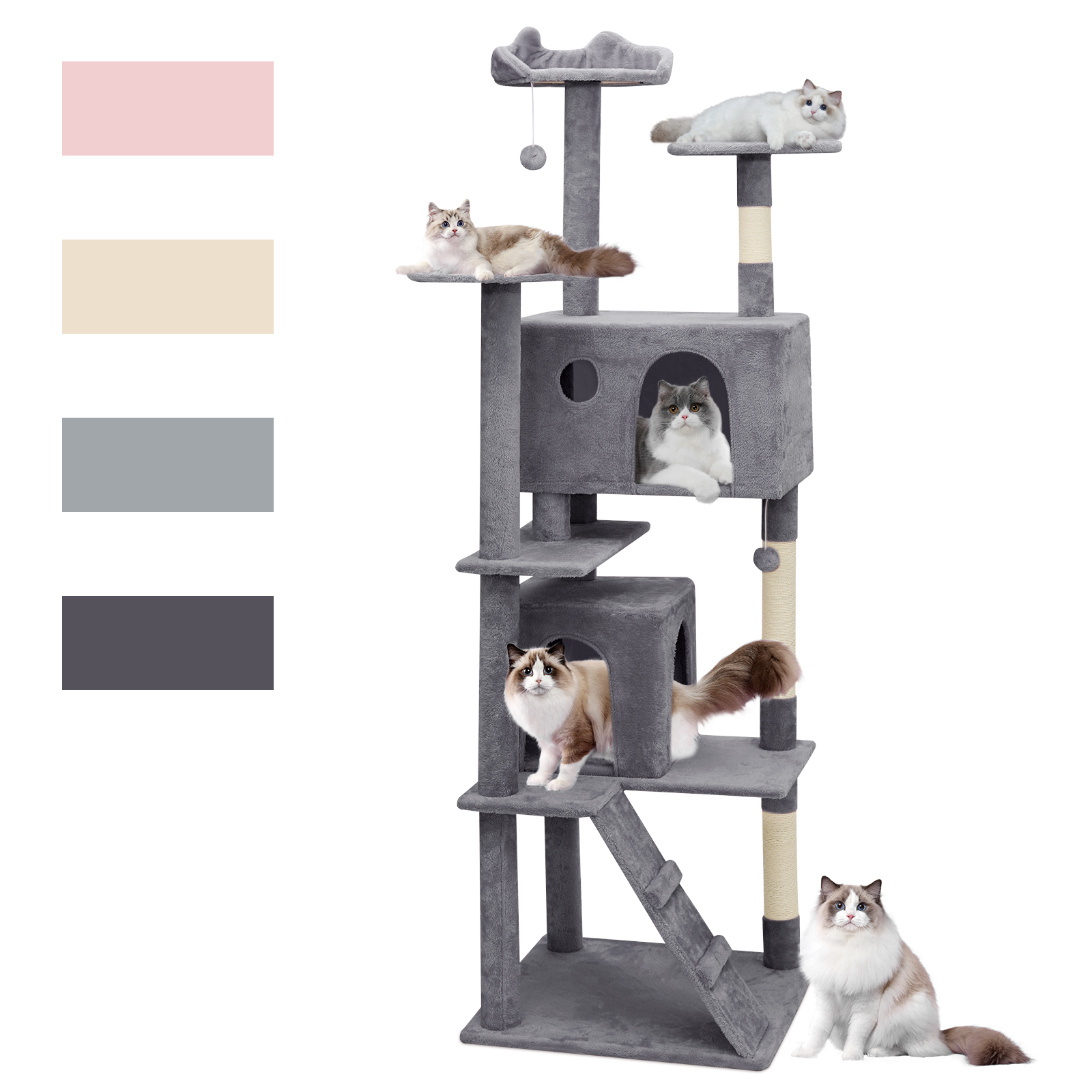 Cat Tree Cat Tower Large Kitten Playing Condo House 77" Multi-level Tipping Rope
