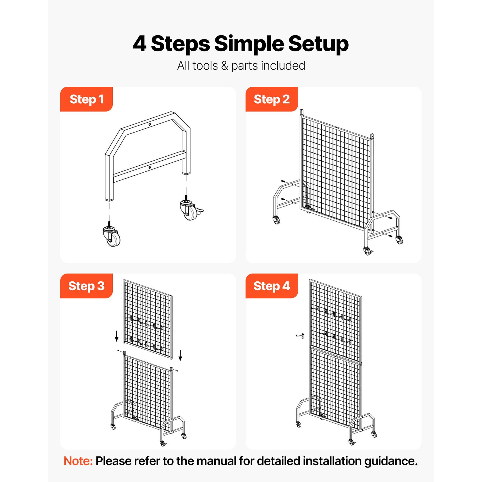 Uimoso 2-Pack Grid Wall Panels 2.9 x 5.9ft Wire Display Rack with Wheels & Hooks