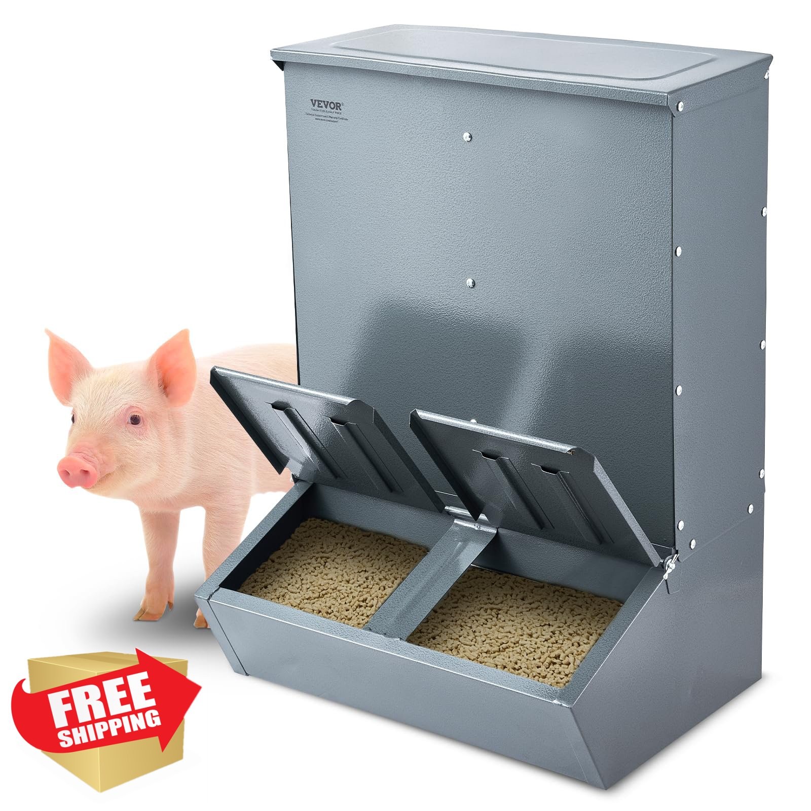 VEVOR Hog Feeder 3.7 Bushel Steel Piglets Trough Livestock Farm Feeder