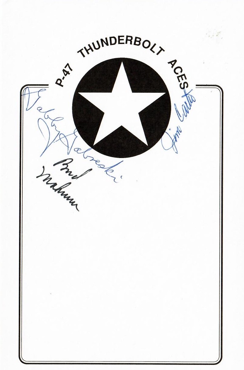 P-47 Thunderbolt Aces Signed Bookplate w/ Gabreski Mahurin Carter WWII