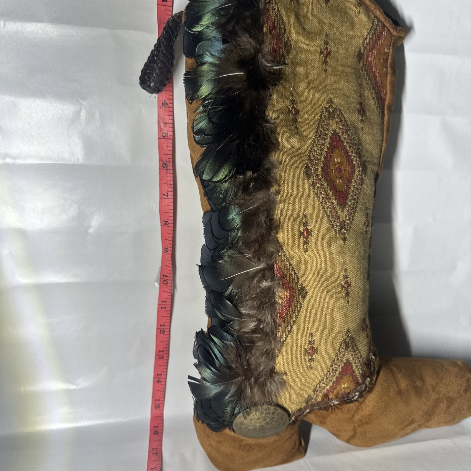 vintage Kiowa Native American hide Feather boot moccasin plush Hangable