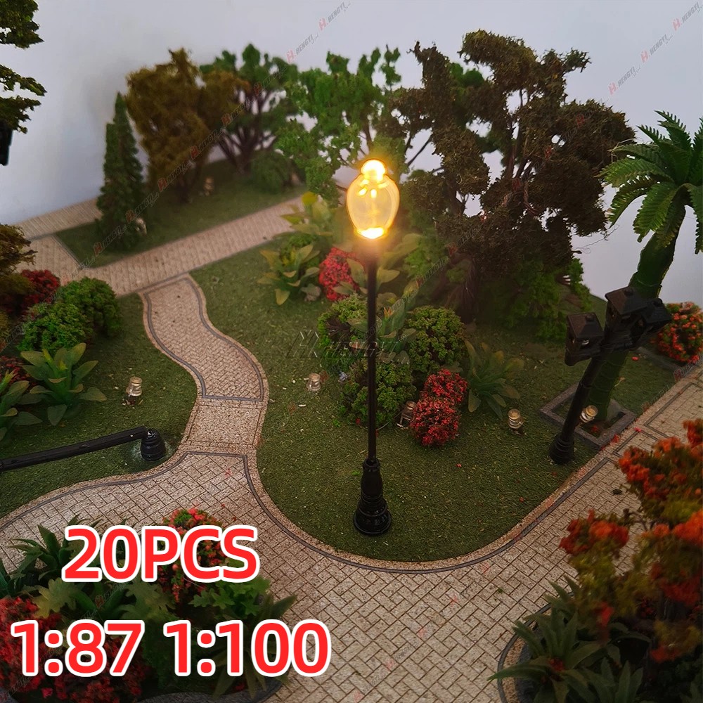 20PCS LED 1:100 / 1:87 Model Railway Lamppost Micro-Landscape Street Lights Set