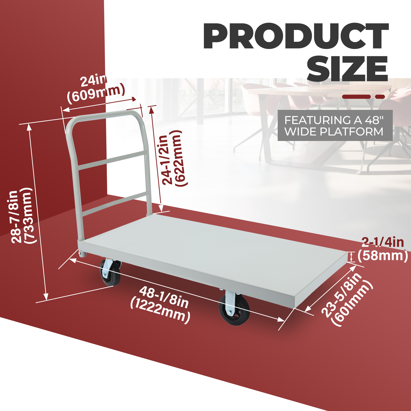 Platform Hand Truck 2000lb Capacity Steel Heavy Duty Flat Dolly Cart W/ Wheels