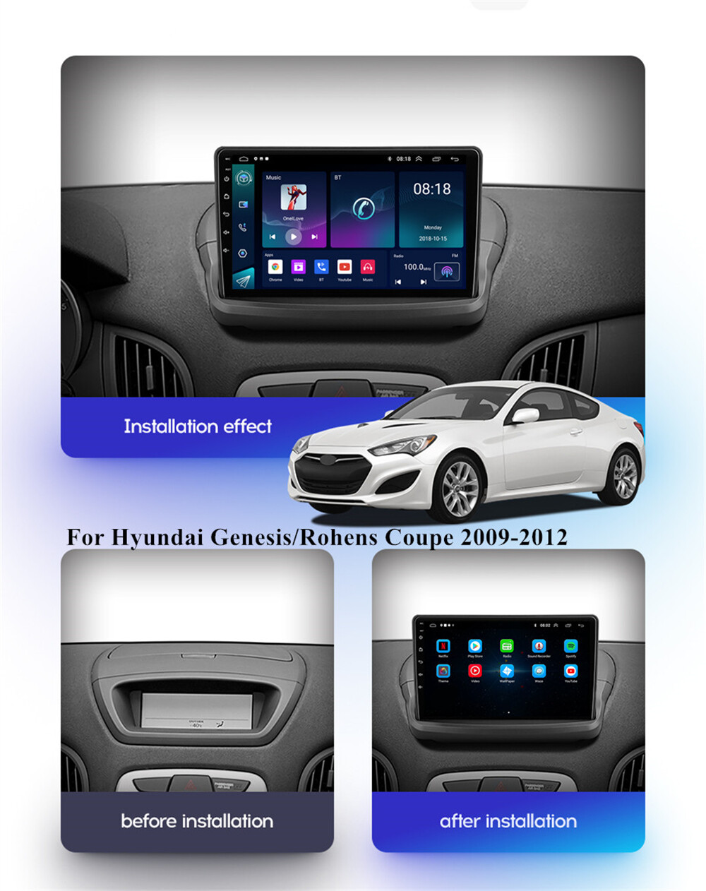 9" Stereo Radio Android GPS Wifi For Hyundai Genesis Coupe 2009-2012 w/ Carplay