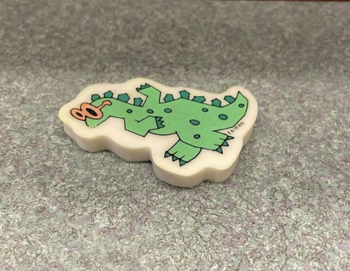 Vintage 2" Rubber Dinosaur w Sunglasses Eraser Dancing Green Retro 80s 90s