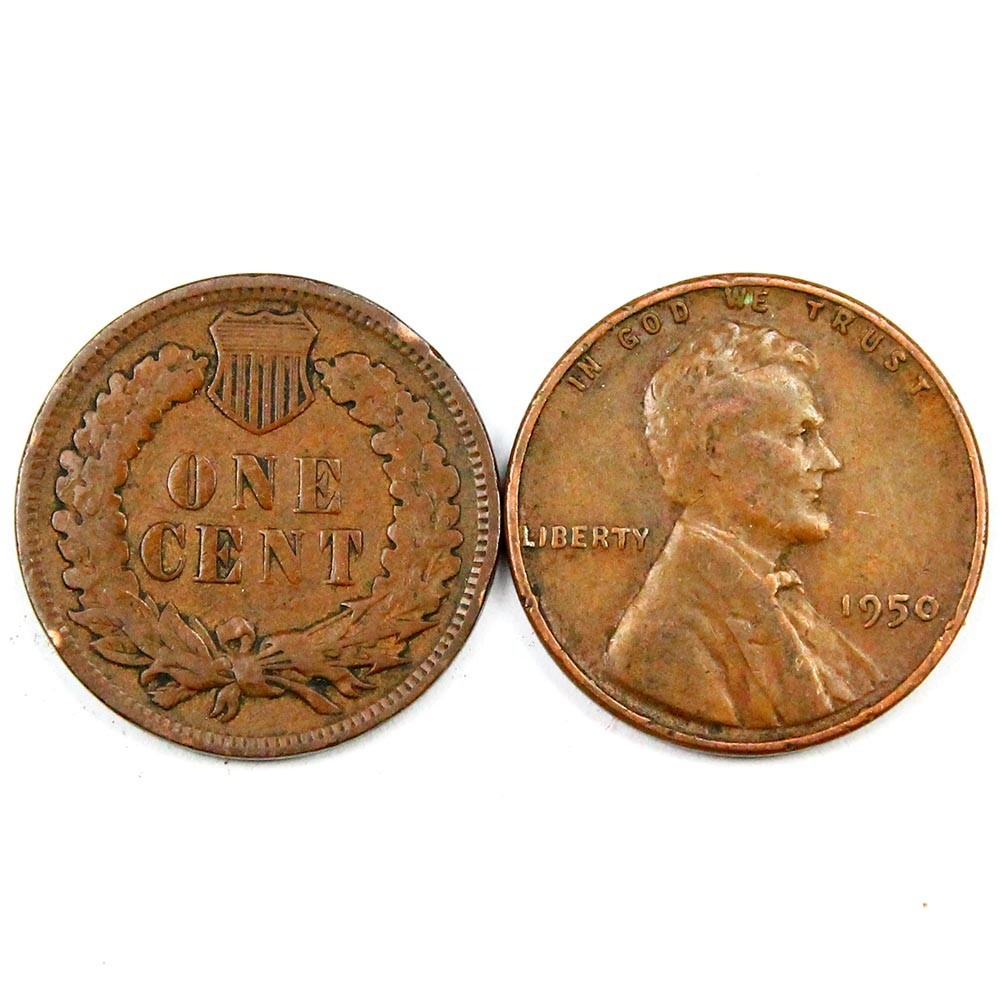 1800s Dated Indian Head Penny Showing On End Of 50 Coin Wheat Roll