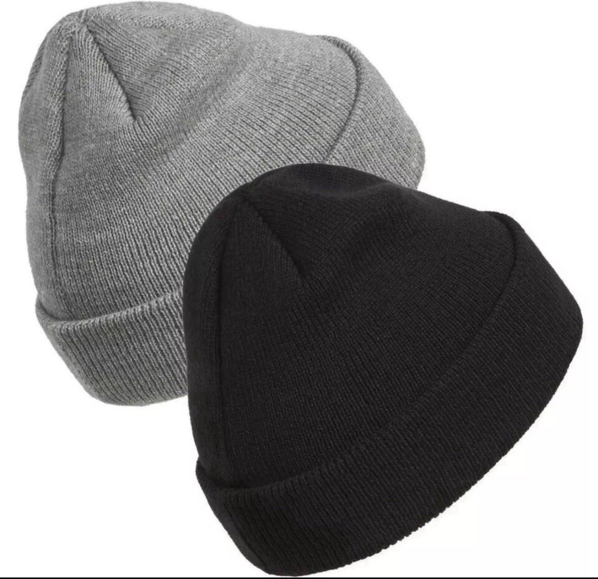 Adidas Unisex Fold Beanie Hat 2-pack Double Layer for Warmth Black And Gray