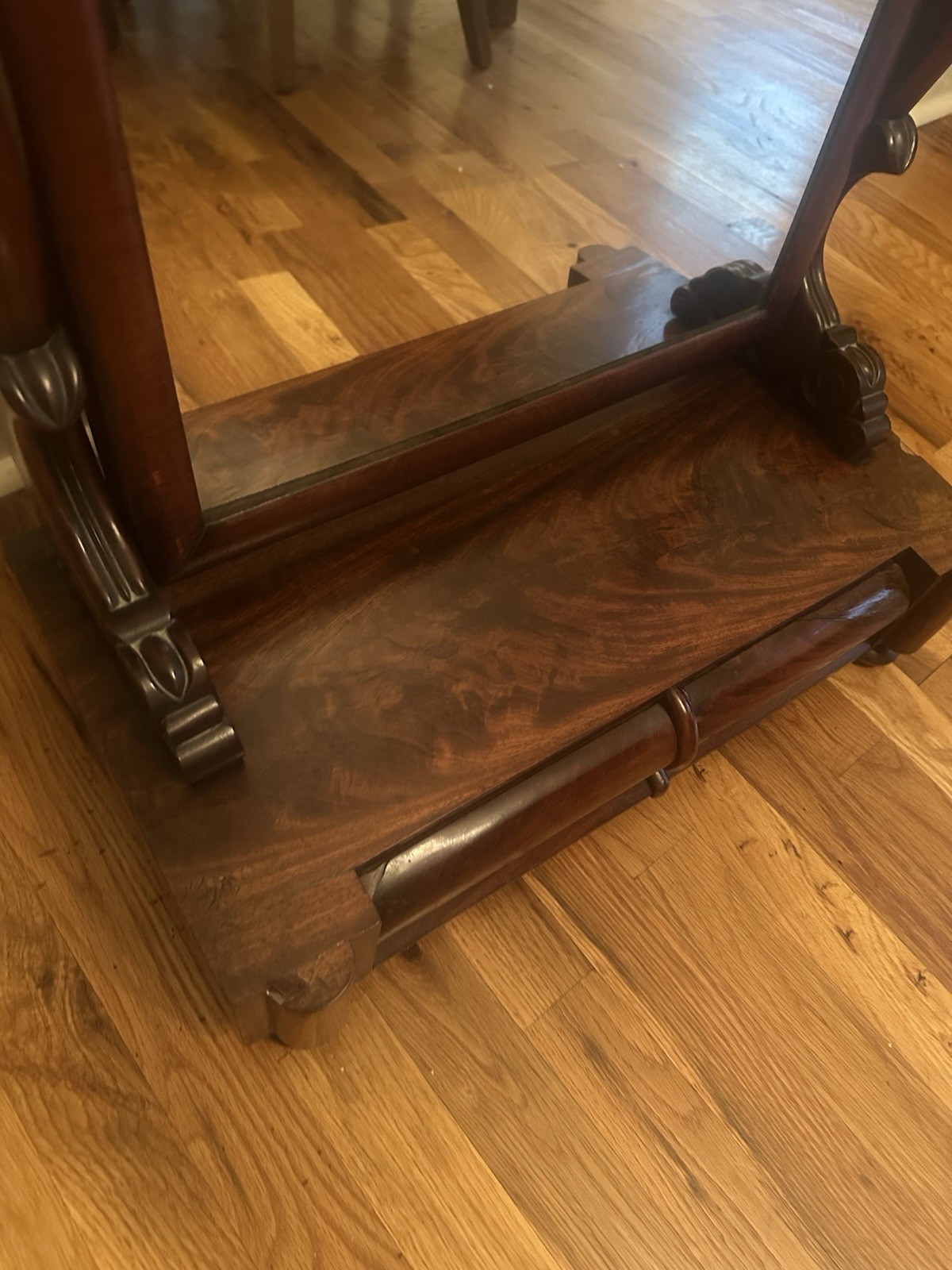 Antique English Georgian Mahogany Shaving Stand Dressing Table w Swing Mirror