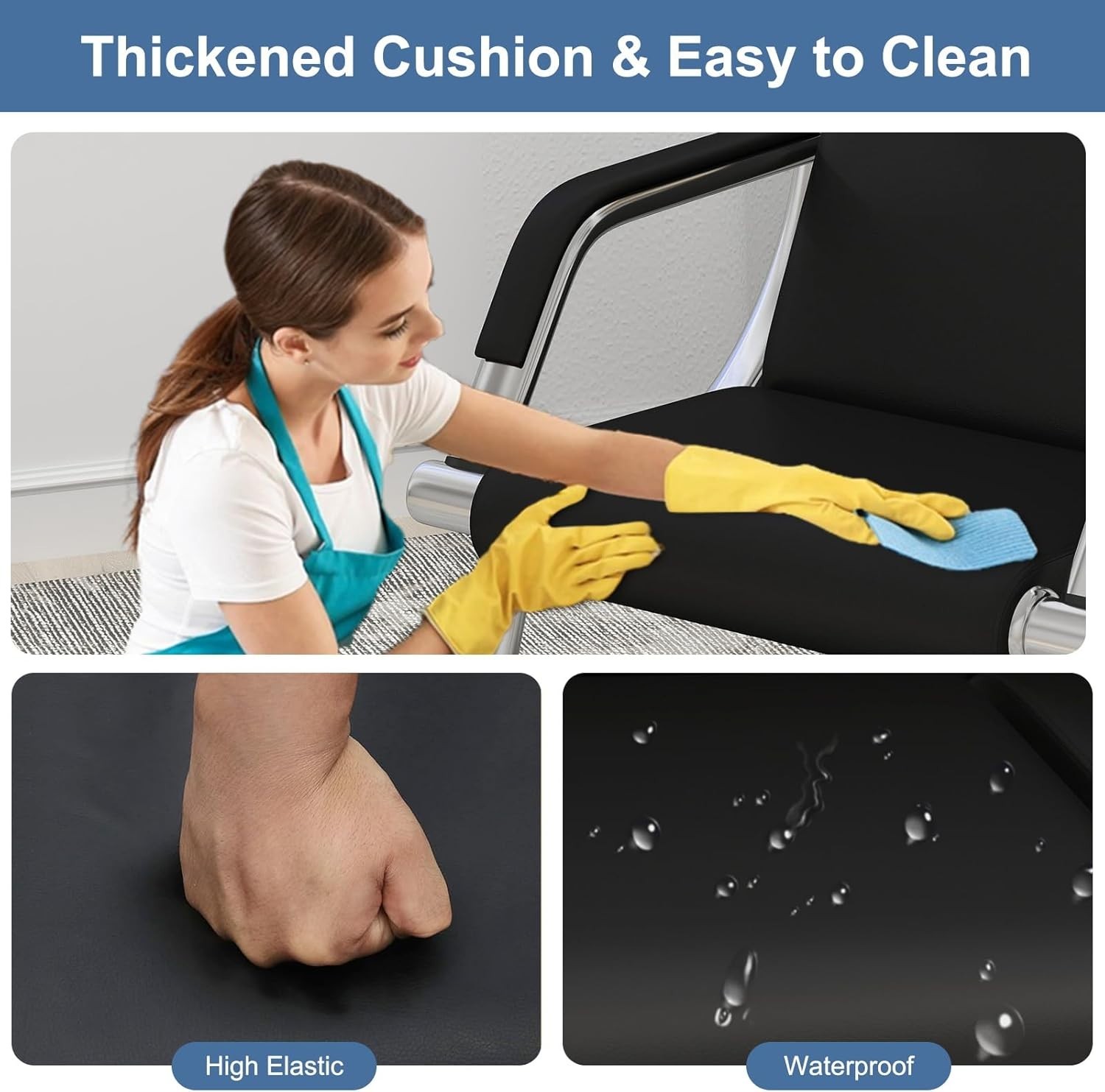 Waiting Room Chairs PU Leather Black Reception Chair Lobby Chairs, Padded Arms