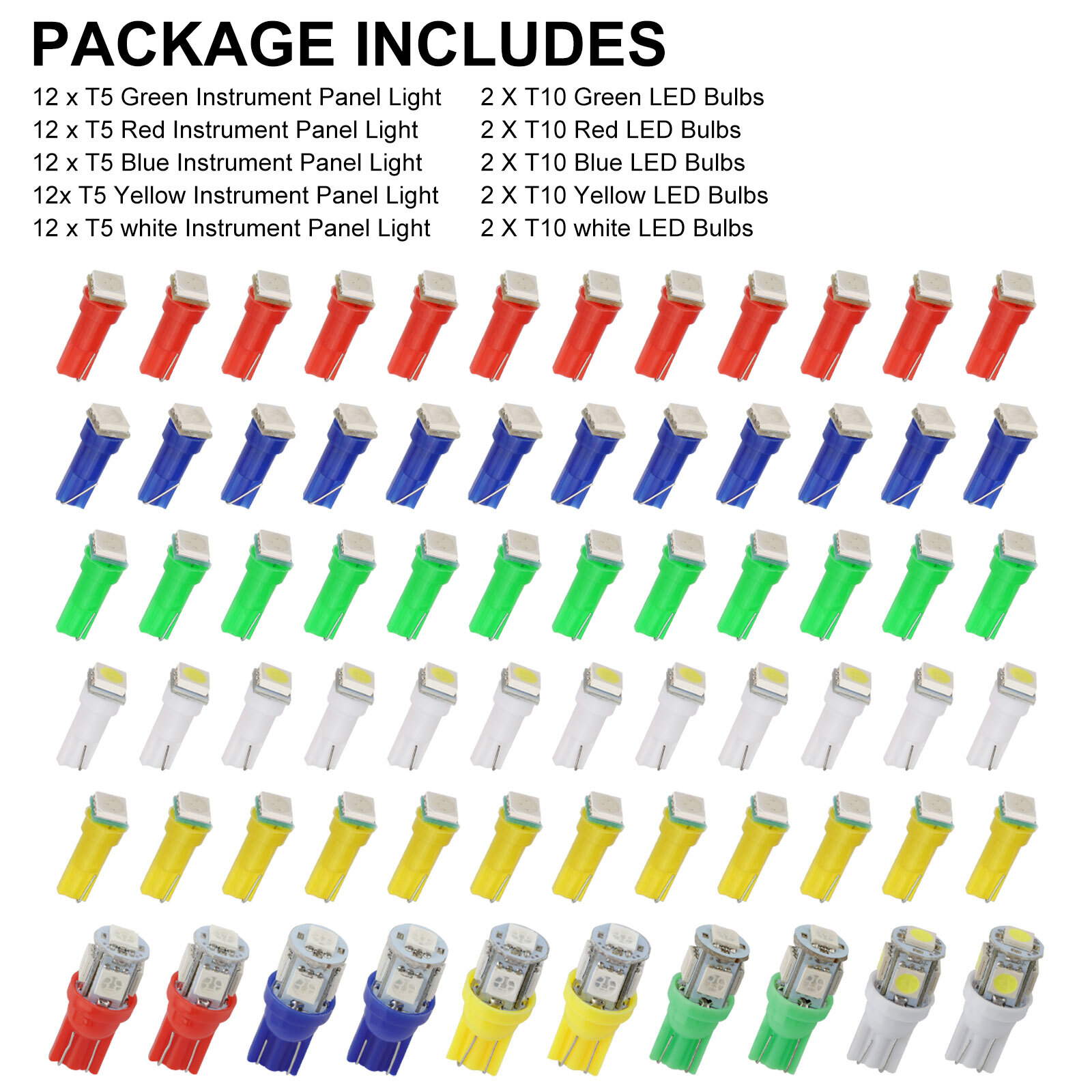 70PCS T5 T10 5050-SMD LED Speedometer Instrument Gauge Cluster Dash Light Bulbs