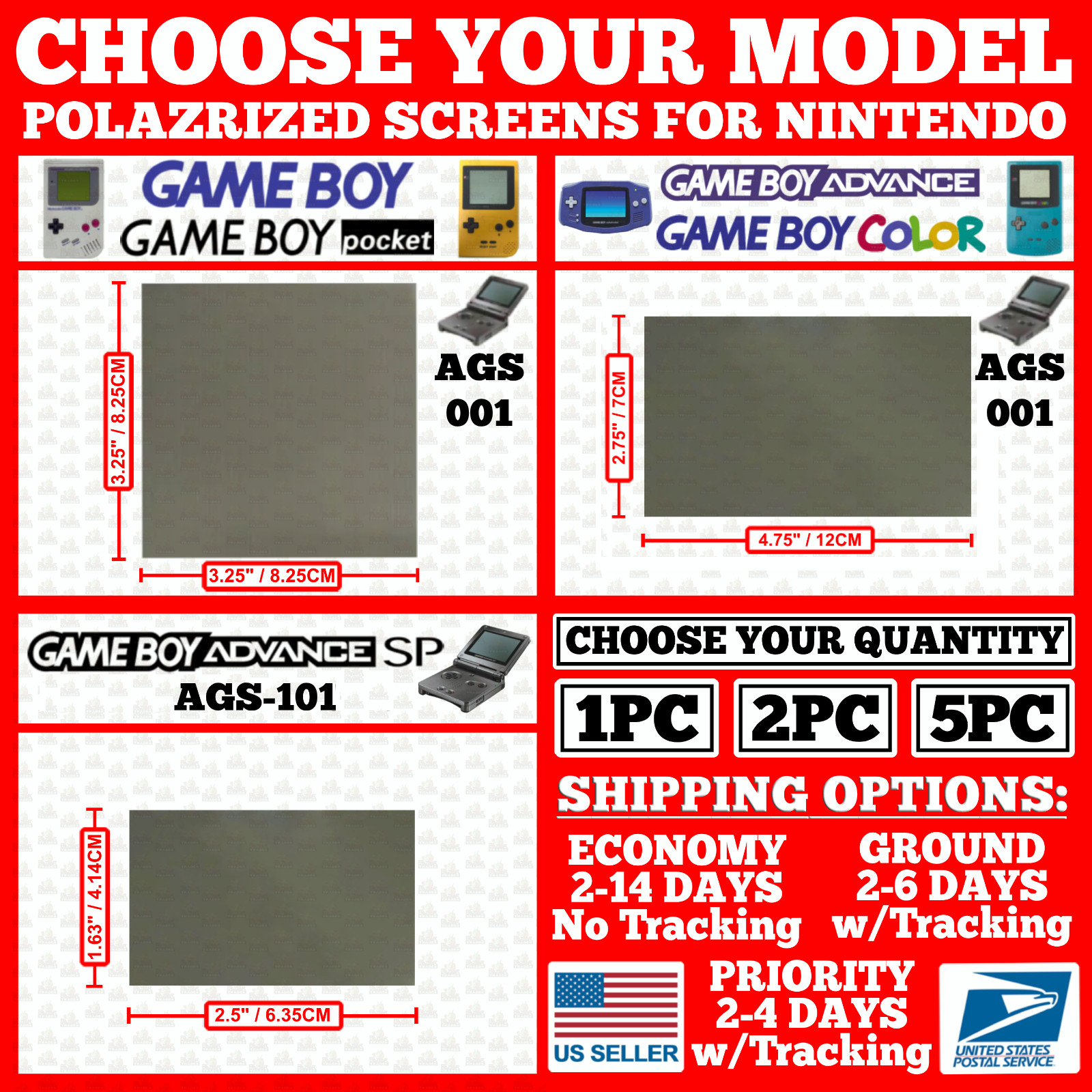 Polarizer Film Screen Nintendo Game Boy/Pocket/Color/Advance/GB/GBP/GBC/GBA/SP