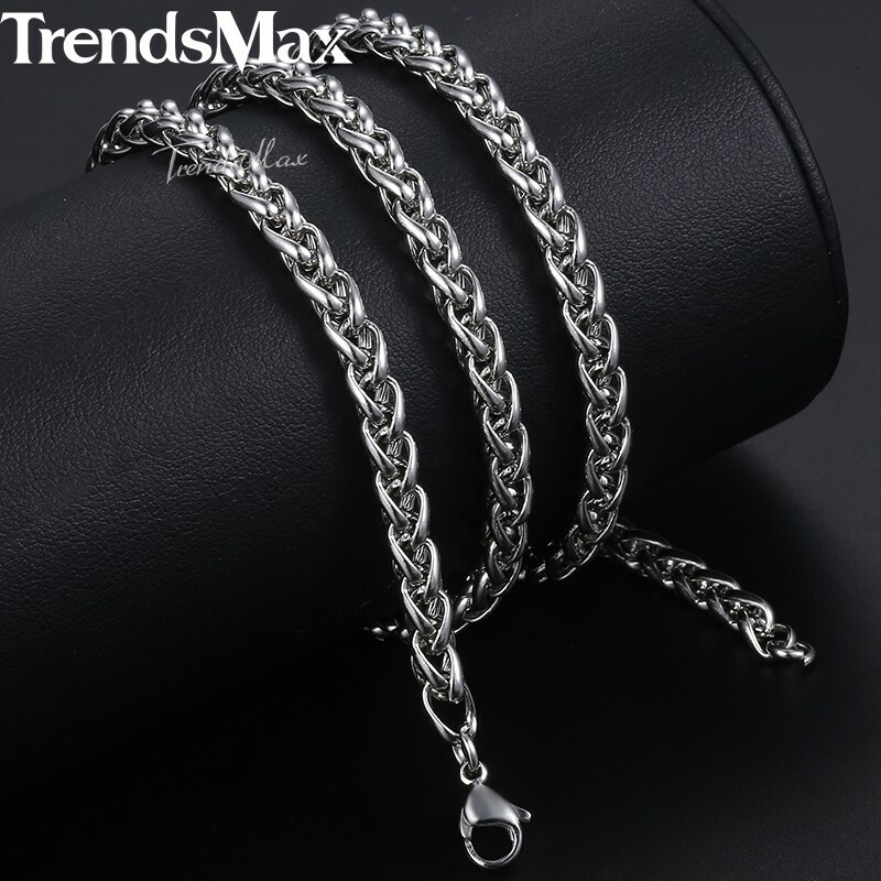 3/4/5/6/8mm Braided Wheat Chain Silver 316L Stainless Steel Men Women Necklace
