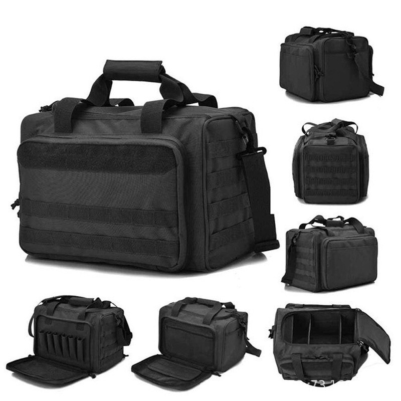 Tactical Gun Range Bag Deluxe Pistol Shooting Range Duffle Bags w/USA Flag Patch