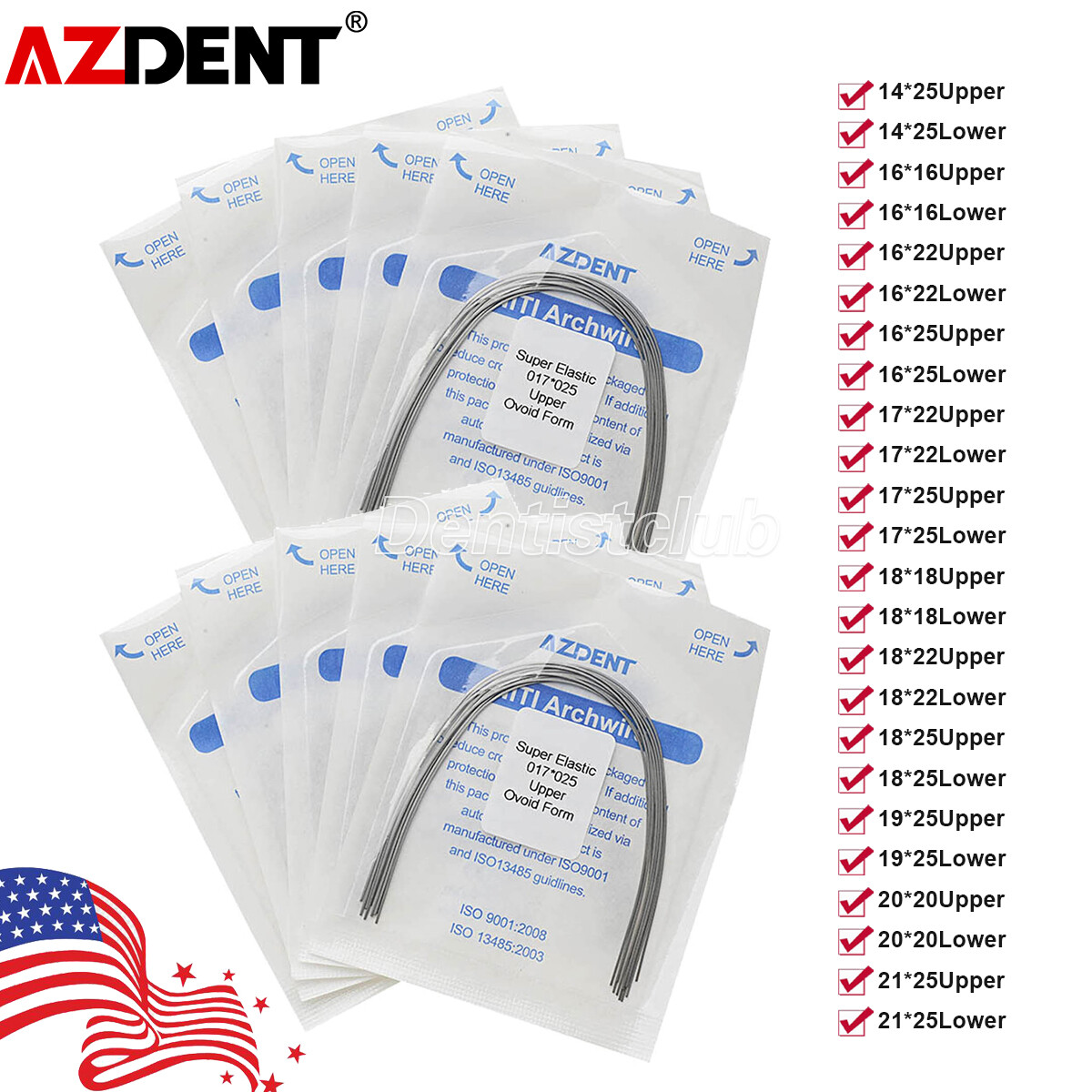 AZDENT Dental Orthodontic Super Elastic Niti Rectangular Arch Wires Ovoid Form