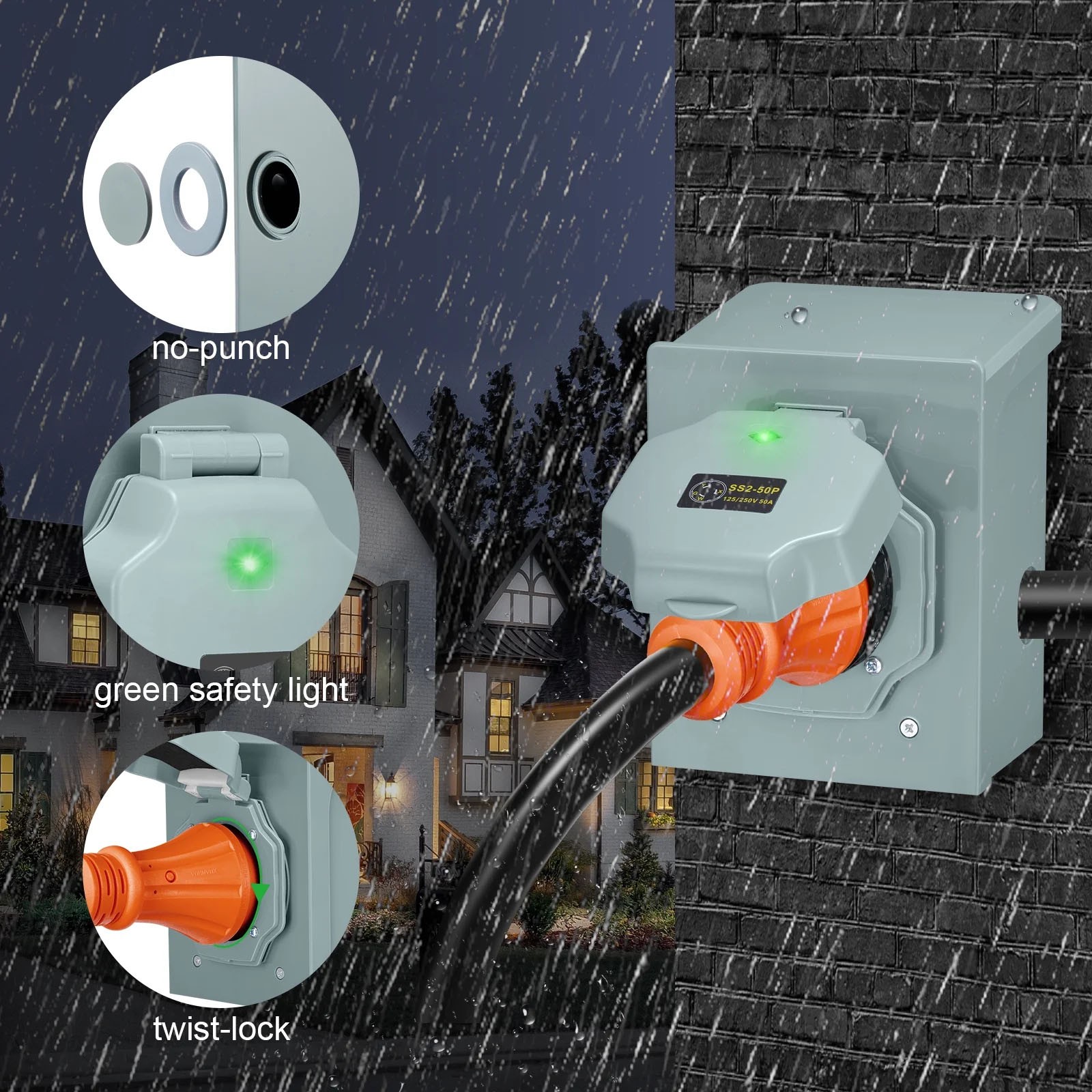 50 Amp Extension Cord 25FT 125/250V STW Gauge NEMA 14-50P to SS2-50R