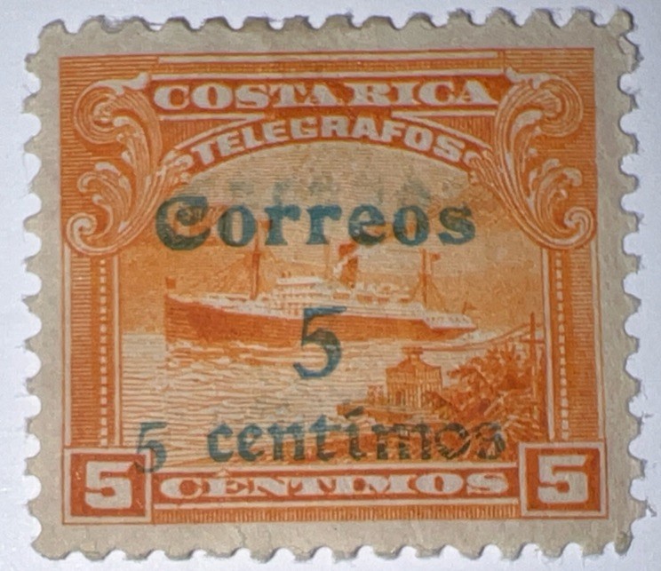 Travelstamps: Costa Rica Overprint Stamps Scott #100 - 5c on 5c, MOGH