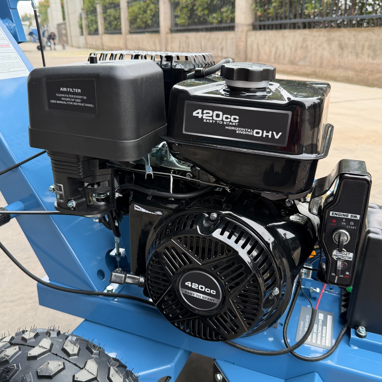 15HP Stump Grinder, 420cc 15'' Cutting Height/10'' Cutting Depth, Electric Start