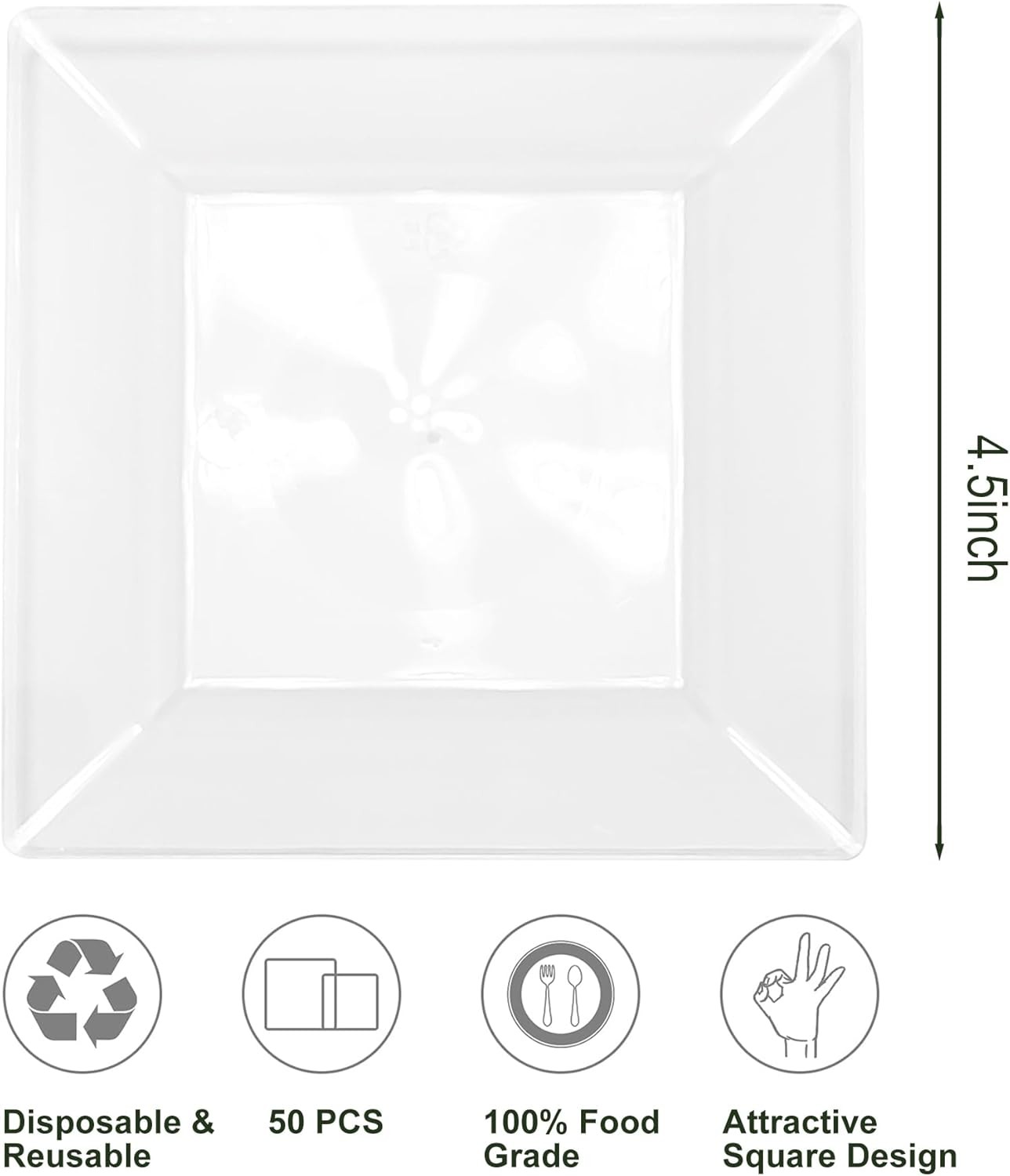 50PCS Hard Plastic Appetizer Plates - Clear Disposable Square for All Occasions