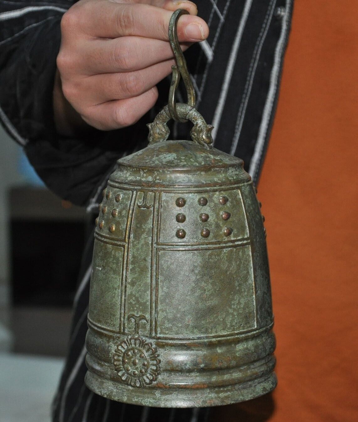 5.5" Chinese Buddhism temple bronze text Kwan-Yin GuanYin exorcism bell bell