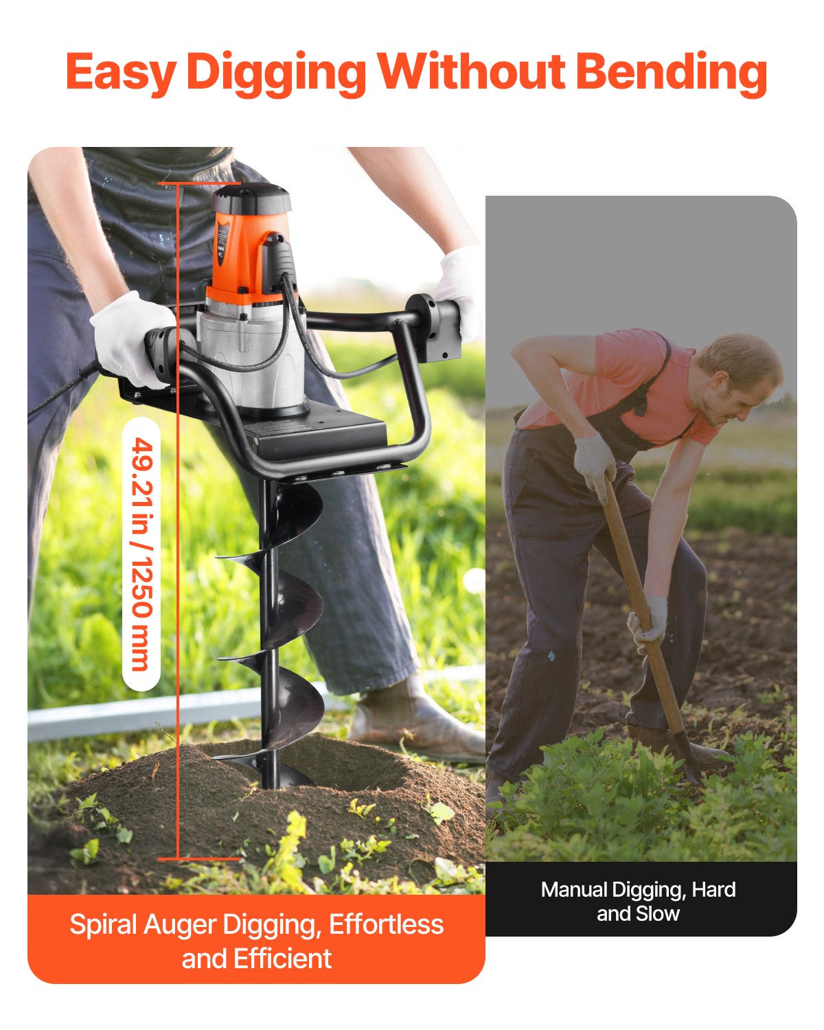 VEVOR 1500W Electric Post Hole Digger 5.71" Earth Auger Bit with Extension Bar