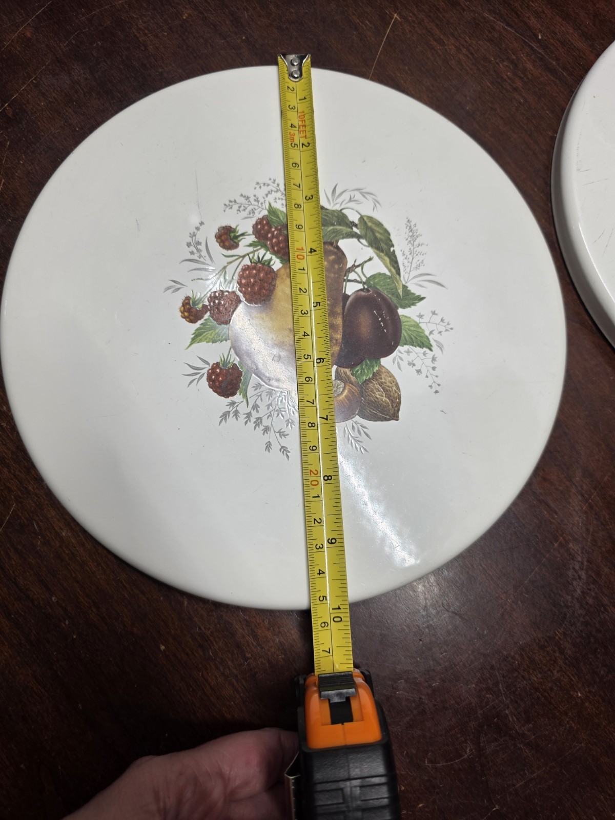 2- vintage enamel stove top burner Covers 10" Fruits Pear Peach