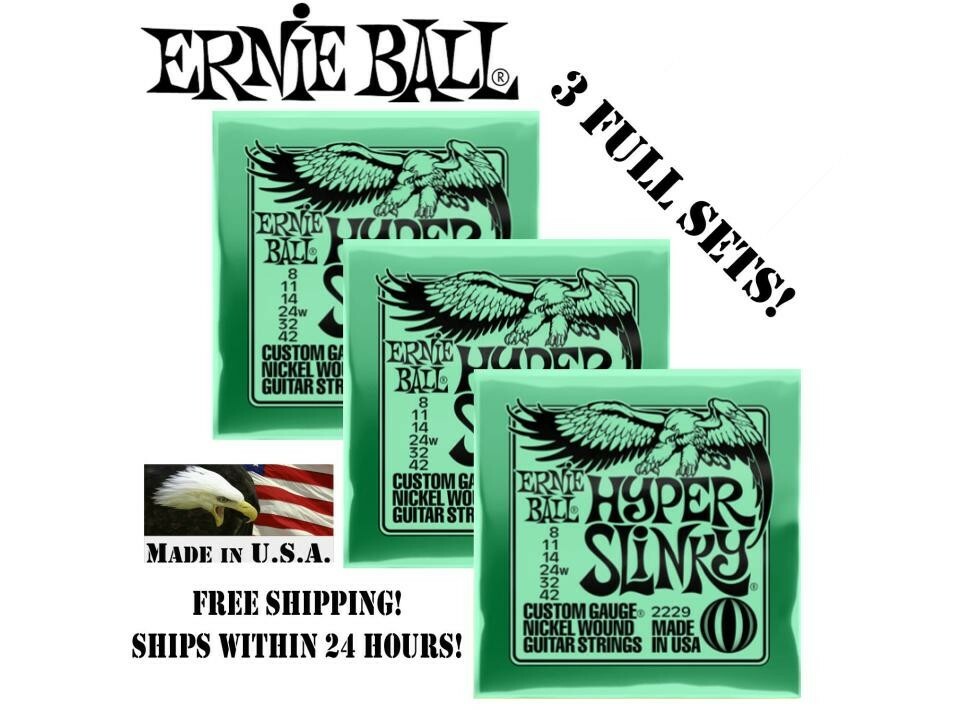 ** 3 SETS! ERNIE BALL HYPER SLINKY 8-42 ELECTRIC GUITAR STRINGS 2229 **