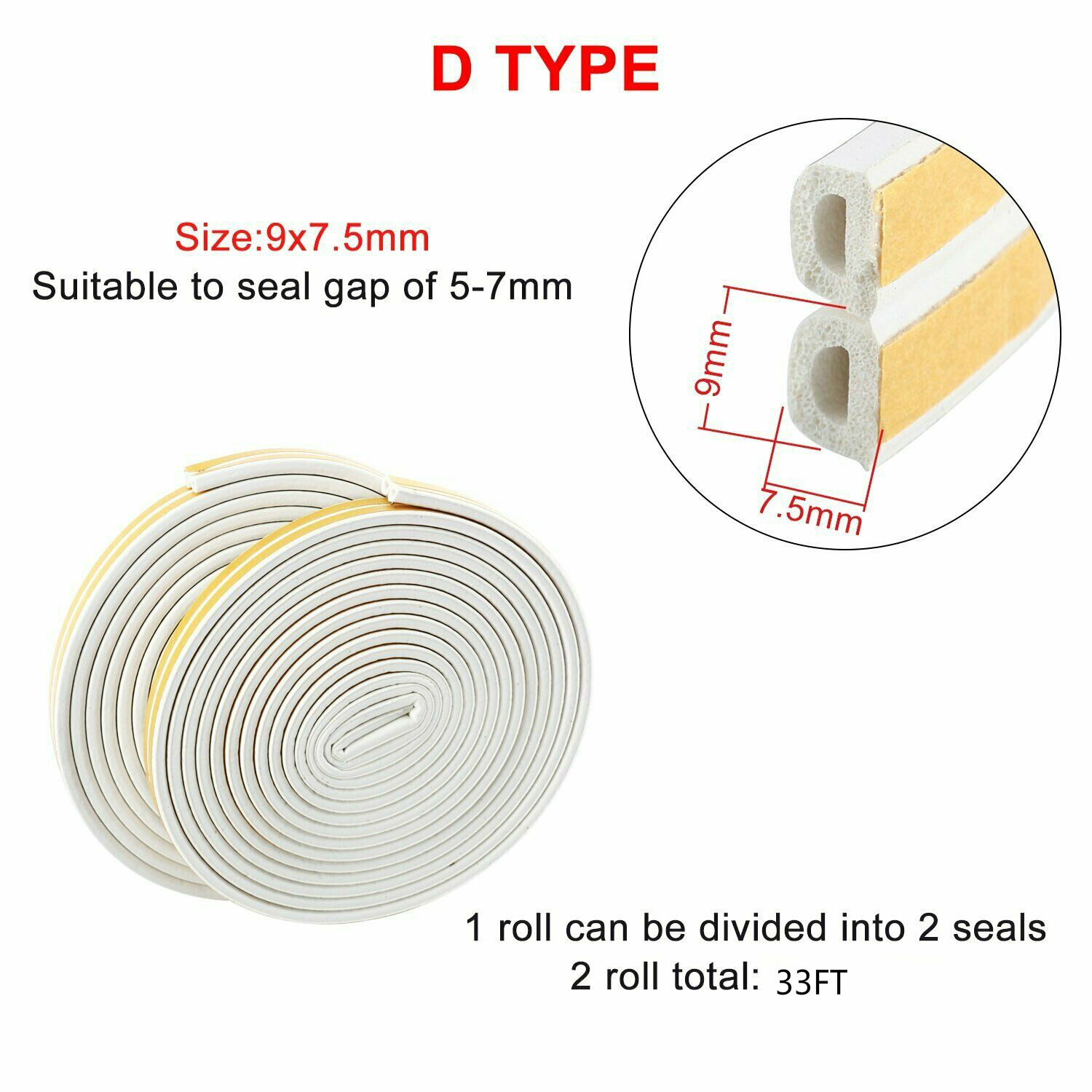 66ft Weather Stripping Door Seal Self Adhesive Foam Weatherproof Door Stopper